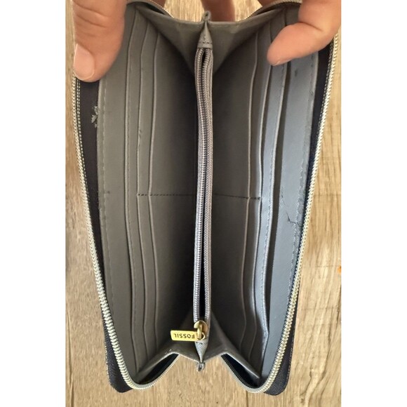$65 Fossil Jayda Zip Clutch Wallet Grey Black Gunmetal Metallic - Picture 7 of 13